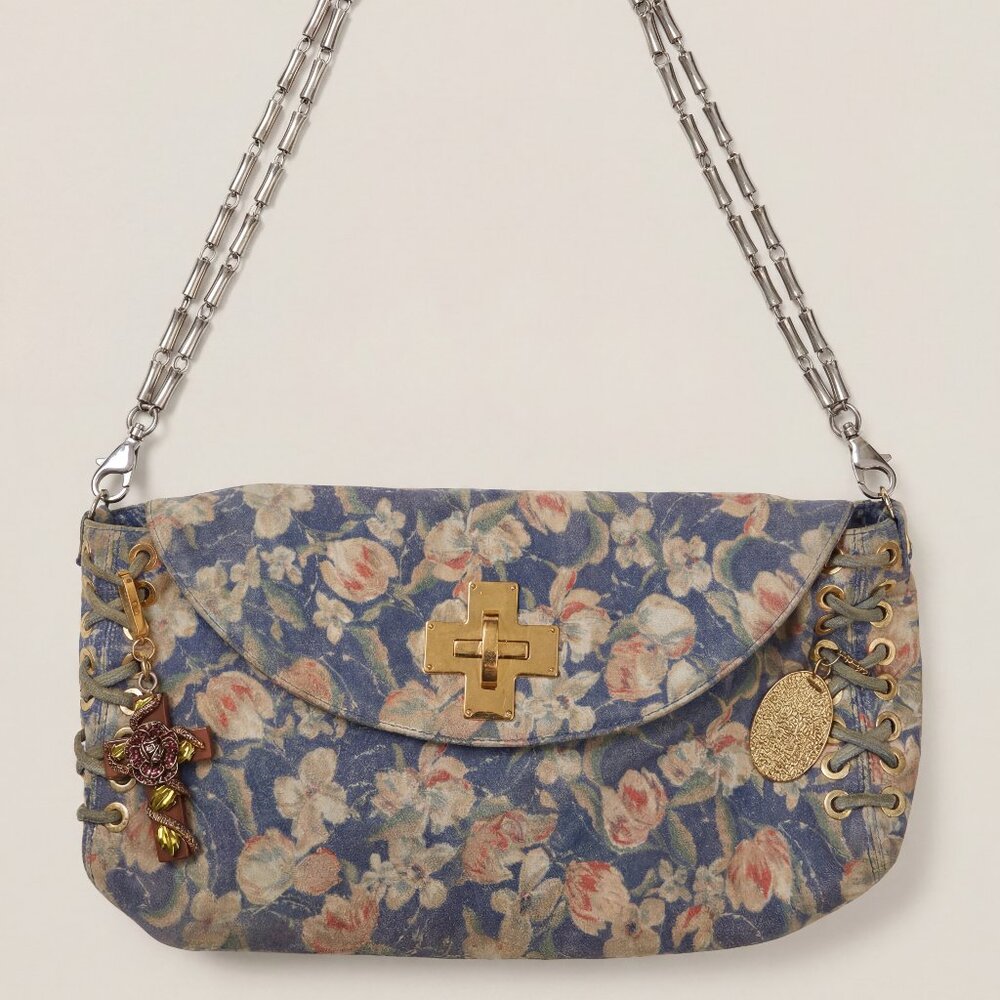 Roberto Cavalli 2010 Runway Floral Suede Lace-Up Bag